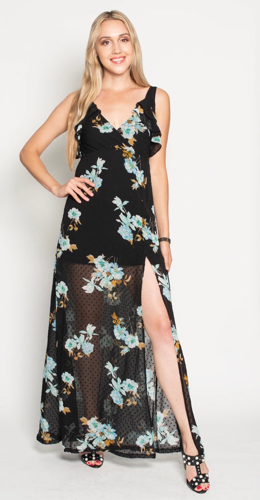 THE LAGUNA MAXI - BLACK CHIFFON FLORAL