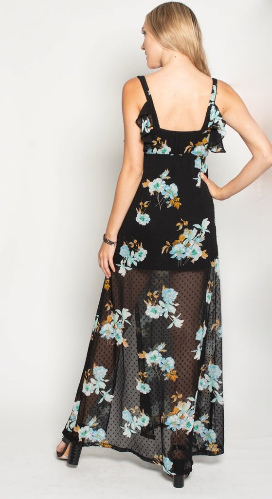 THE LAGUNA MAXI - BLACK CHIFFON FLORAL