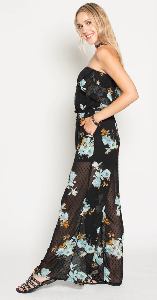 FOREVER JUMPSUIT BLACK CHIFFON PRINT