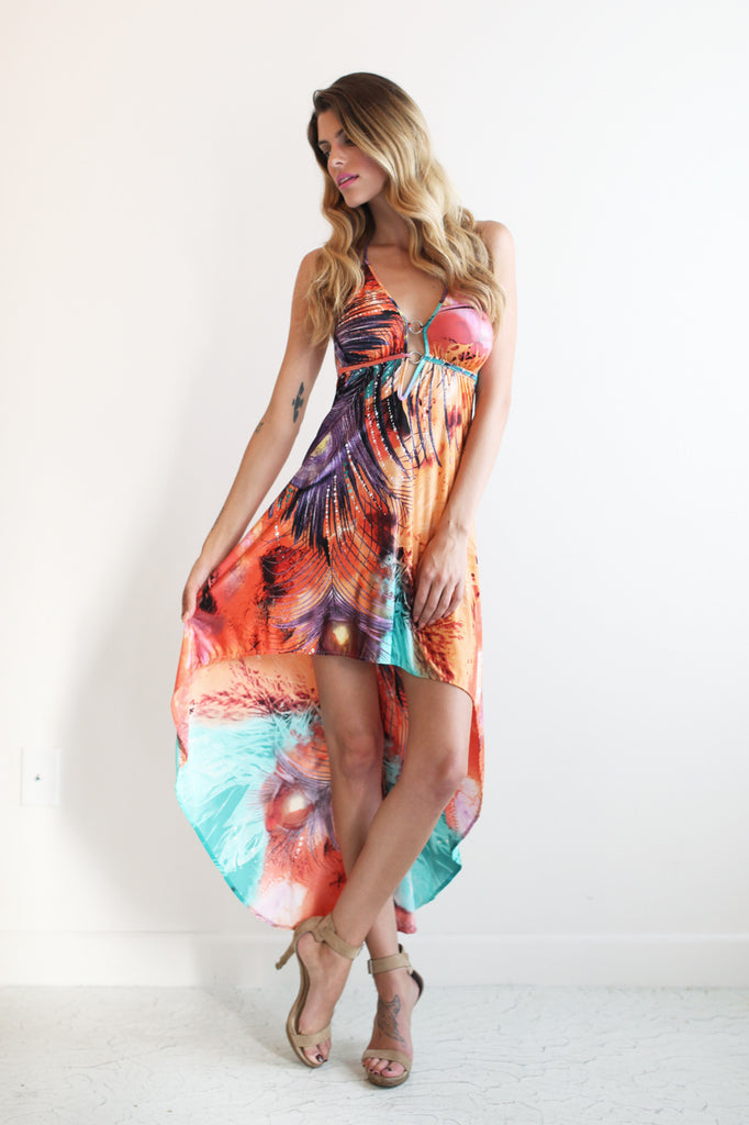 MALIBU HIGH LOW CORAL PEACOCK